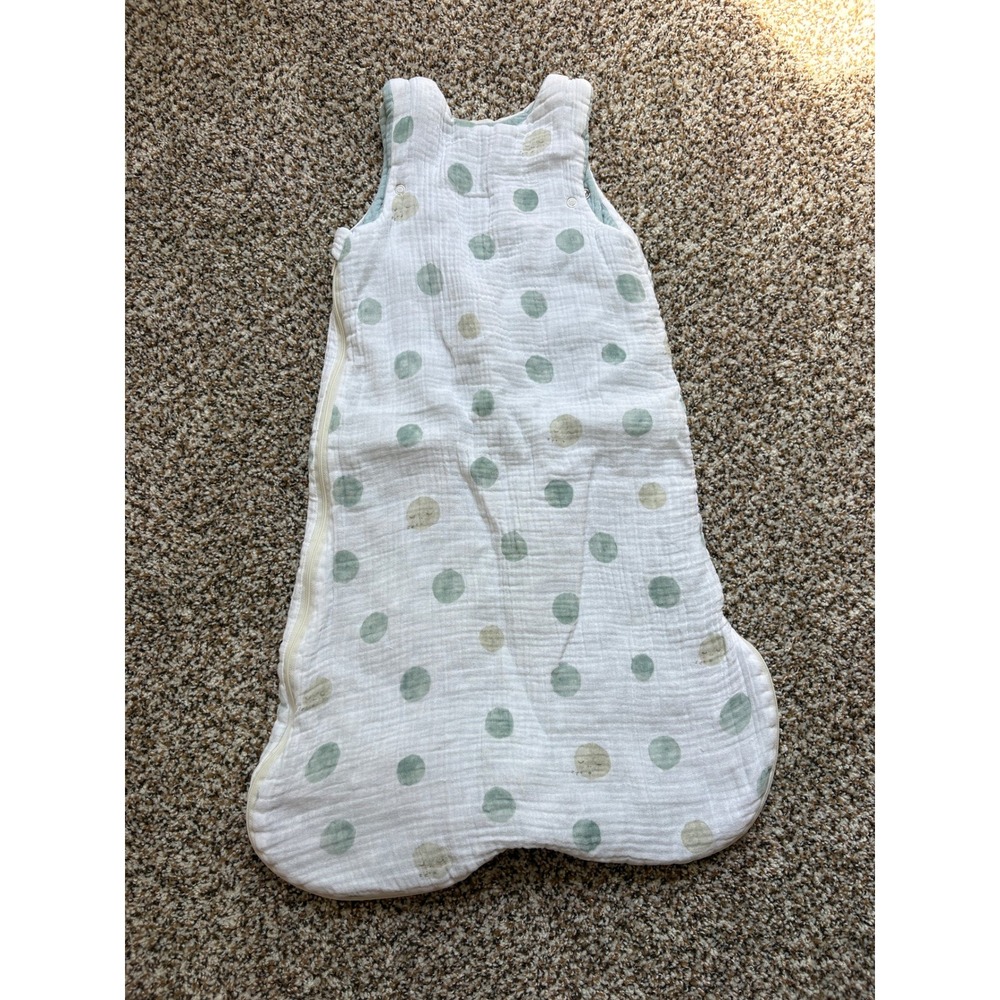 Pehr Sleep Bag 0-9 Months White Blue Polka Dot Organic Cotton Muslin Sleep Sack